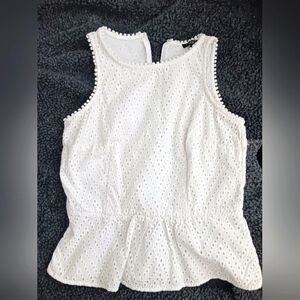 Ann Taylor White Eyelet Peplum Top